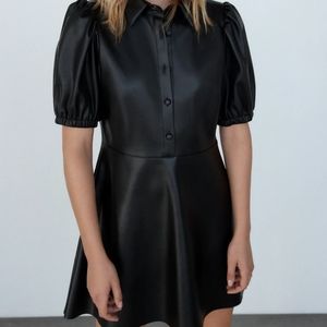 Zara hual-2 faux leather puff sleeve dresses ( black and Mauve) - sold together